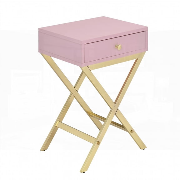 Stylish Pink and Gold Accent Table with Convenient Drawer