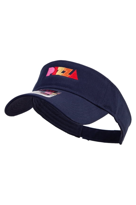 Stylish Pizza Logo Embroidered Cotton Twill Sun Visor - Navy OSFM