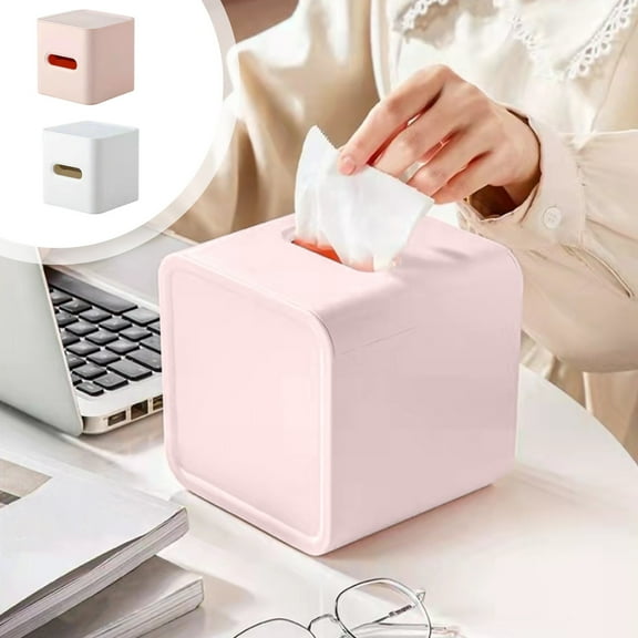 Stylish Plastic Tissue Box Dispenser for Living Room, Bedroom, Office - White or Pink, 5.5x5.4x5.4 in, Easy Access, Wide Base, Decorative Gift