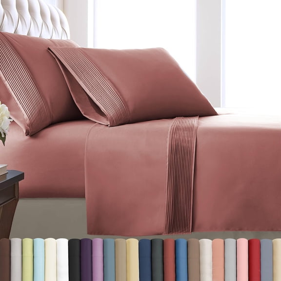 Southshore Fine Linens Vilano Pleats 3 Piece Extra Deep Pocket Sheet Set, 21-Inch Deep Pocket Bed Sheets with Flat Sheet and Pillowcase, Extra Soft Brushed Microfiber, Twin, Marsala