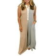 thumbnail image 1 of Stylish Plus Size Jumpsuit - Gray Striped Color Block Design with Button Accents | [ZhiHiMeRi] | (US 18W-20W)2X, 1 of 12