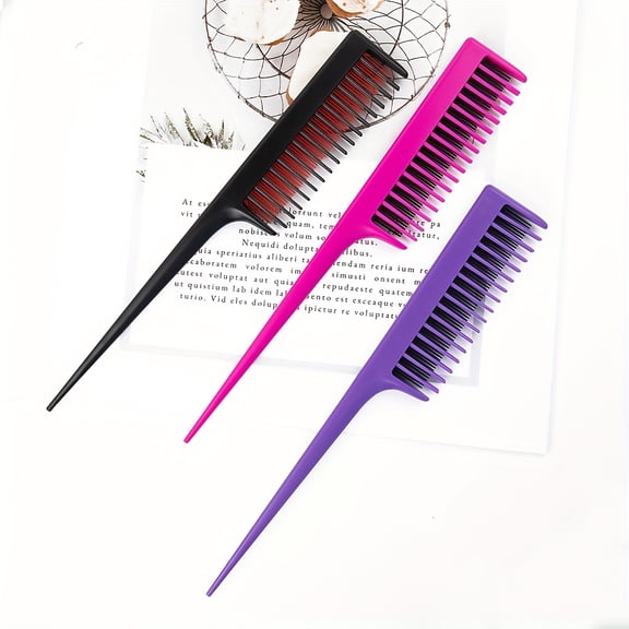 Stylish Pointed Tail Comb, Dual-Color Highlighting Plastic Hairbrush for Styling and Volumizing with Three Rows of Tips,1pcs Black