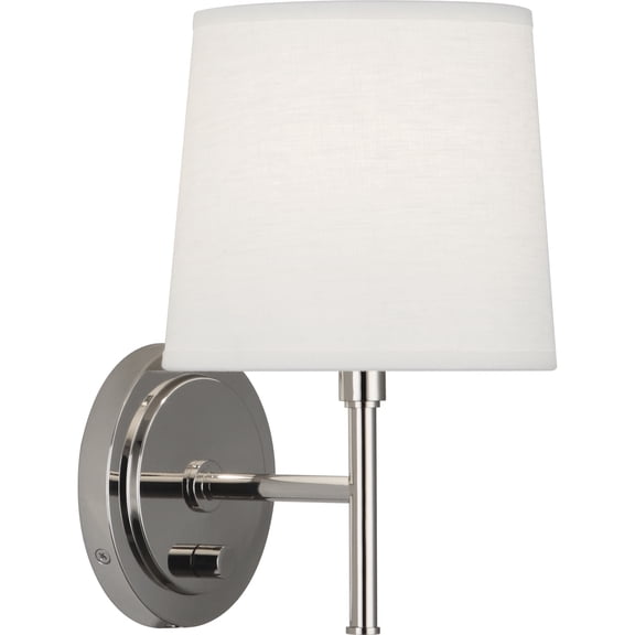 Stylish Polished Nickel Wall Sconce with Oyster Linen Shade - Minimalist Design for Contemporary Spaces - Candelabra Socket, 60W Max, UL Listed