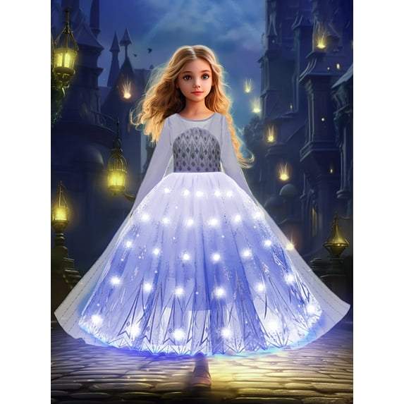 Stylish Princess Dress, Mesh Decor Dresses For Girls Party Performance Carnival Halloween (Battery Not Included)