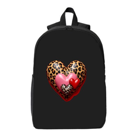 Stylish - Print Laptop Backpack for 15 " Laptop & iPad - Features Three Heart Design: Large Heart with Pink & Red Accents