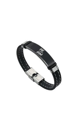 Stylish He Him His Pronouns Silicone Bracelet Gender Identity Neutral Pronouns Bangle, Nonbinary NB Pride Genderqueer Gender Expression Wristband for Male Pronouns Jewelry,8.26 inch,Black