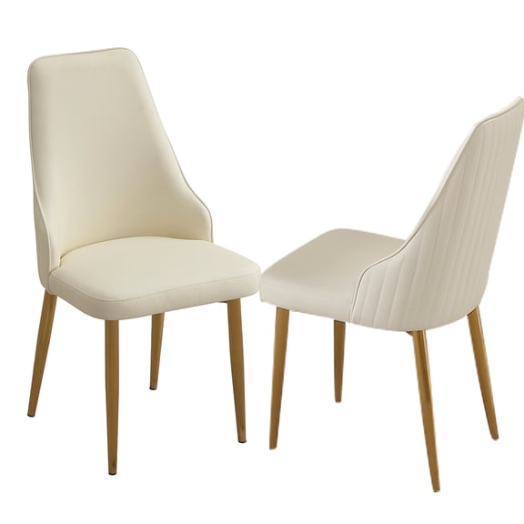 Stylish Pu Leather Dining (2 Chairs), White With Metal Legs, Ergonomic For Home Chairs (2), Luxurious & Comfortable Office