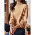 thumbnail image 1 of Stylish Puff Long-sleeved Knitted Half Turtleneck Sweater, Brown, Large, 1 of 5