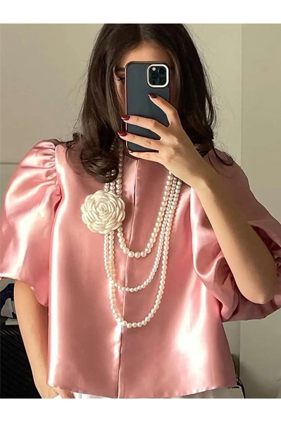 Stylish Puff-Sleeve Blouse (L, Pink)