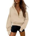 thumbnail image 1 of Stylish Pullover Hoodie with Hood and Zip, Soft Warm Fabric for Comfort, Pocketed Casual Sweater for Women, Easy To Mix With Jeans, Joggers, Shorts Beige, 1 of 5