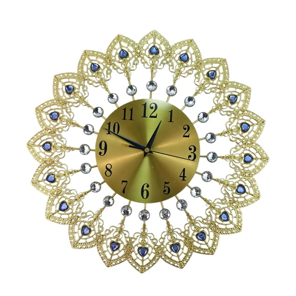 Stylish Quiet Movement Wall Clock European Luxury Metal Frame Crystal Heart Decoration Operated Home Decors Gift