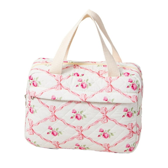 Stylish Quilted Floral Lunch Tote Bag for Women with Convenient Front Pocket and Insulated Cooler Compartment