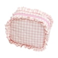thumbnail image 1 of Stylish Quilted Travel Makeup Organizer Bag Set with Ruffle Gingham Design for Women Girls Cosmetic Storage Pouch, 1 of 3