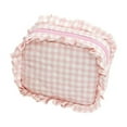 thumbnail image 1 of Stylish Quilted Gingham Cosmetic Organizer Pouch For Travel And Daily Use With Ruffle Design Elegant Makeup Storage Solution, 1 of 2