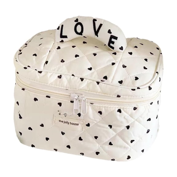 Stylish Quilted Makeup Bag for Women Portable Cosmetic Organizer Zippered Cloth Handbag Shaped Pouch