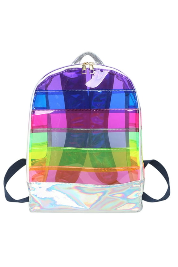 Stylish Rainbow Clear Laser Backpack for Women Men Water Resistant Lightweight PVC for Travel Work College Transparent