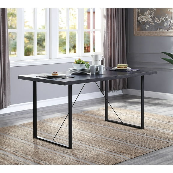 Stylish Rectangular Dining Option In Grey Oak And Black, Long-lasting Sled Base For Use Elegant Black Table, Rectangular, Dependable Durability