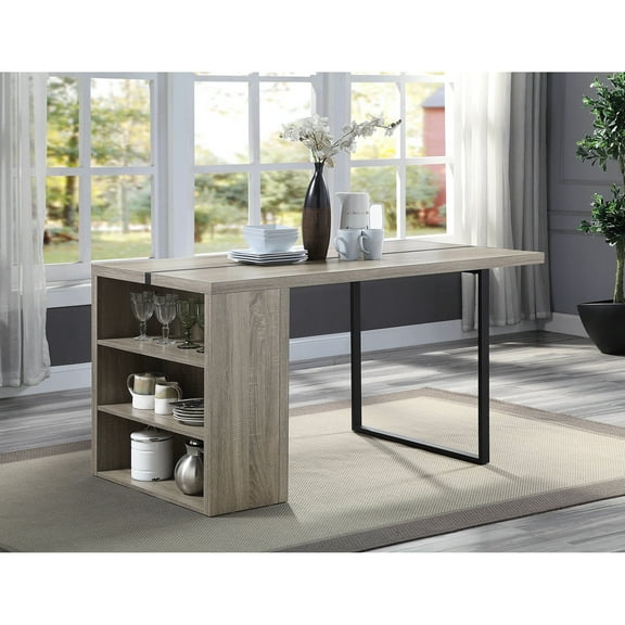 Stylish Rectangular Table In Grey And Black, Metal Inlay Organized Storage Options Contemporary Dining With Compartments