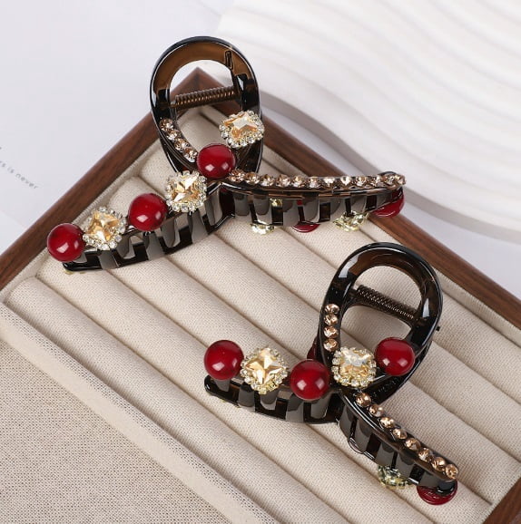 Stylish Red Bean Shark Clip - Strong Grip for All Hair Types, Perfect for Daily Wear and Special Occasions