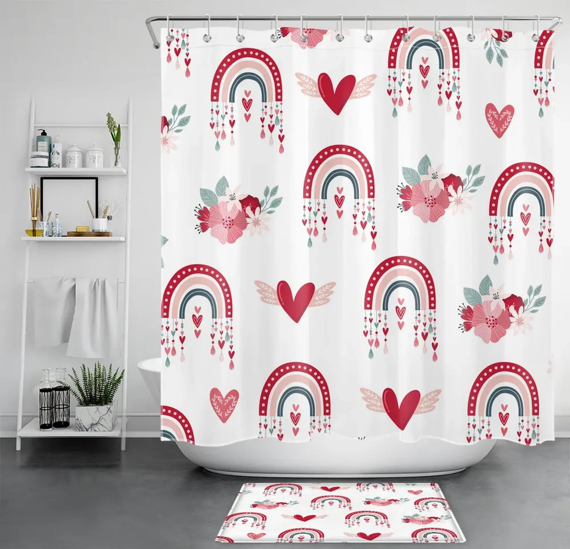 Stylish Red Floral Valentine's Shower Curtain Add a Touch of Rainbow