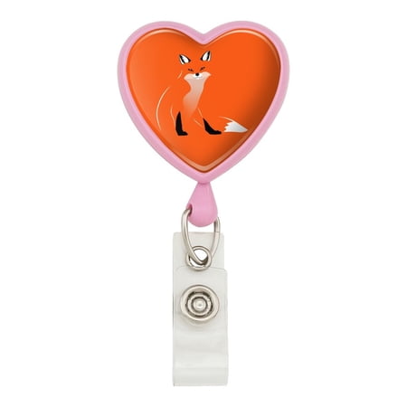Stylish Red Foxy Fox Heart Lanyard Retractable Reel Badge ID Card Holder - Pink
