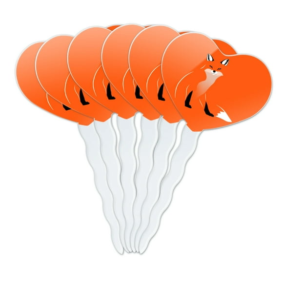 Stylish Red Foxy Fox Heart Love Cupcake Picks Toppers Decoration Set of 6