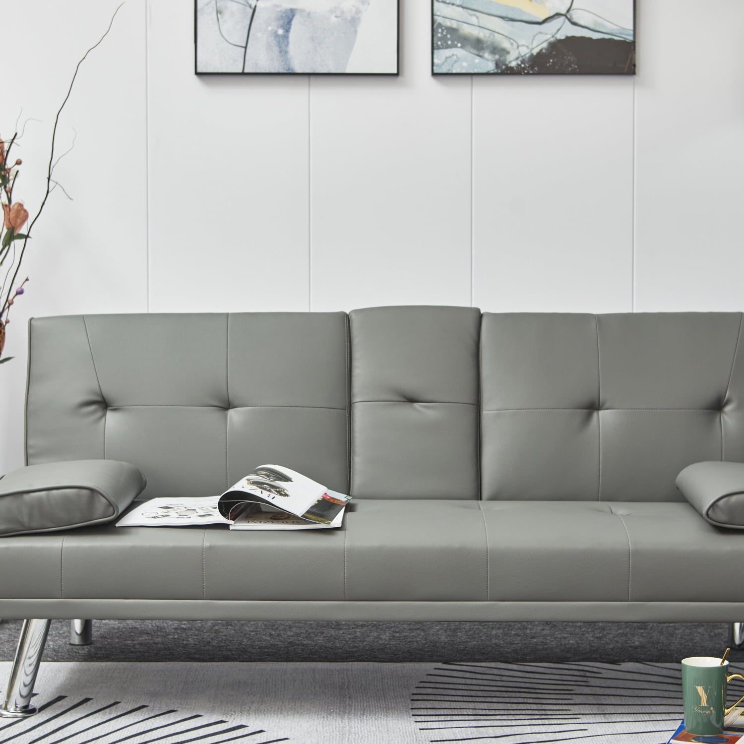 Stylish Red Leather Multifunctional Office Sofa Bed with Double Folding