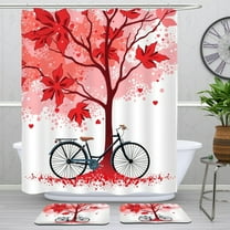 Stylish Red & White Shower Curtain with Tree for Your Bathroom Decor!