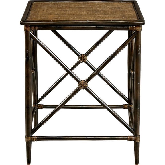 Stylish Regency Espresso Rattan Side Table with Raffia Top