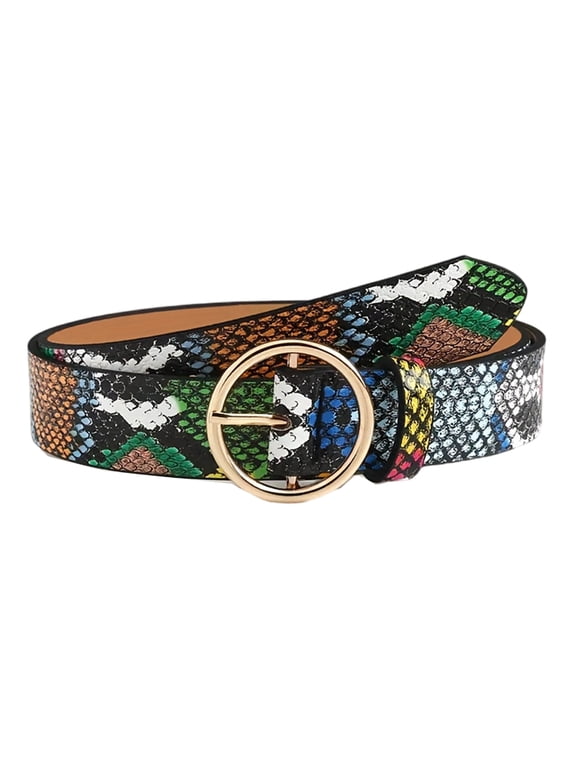 Stylish Reptilian Texture Adjustable Belt for Men Women PU Leather Waistband Daily Outfit