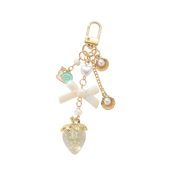 Stylish Resin Strawberry Keychain Bag Accessory With Alloy Bows Detachable Gift Phone Charm For Women