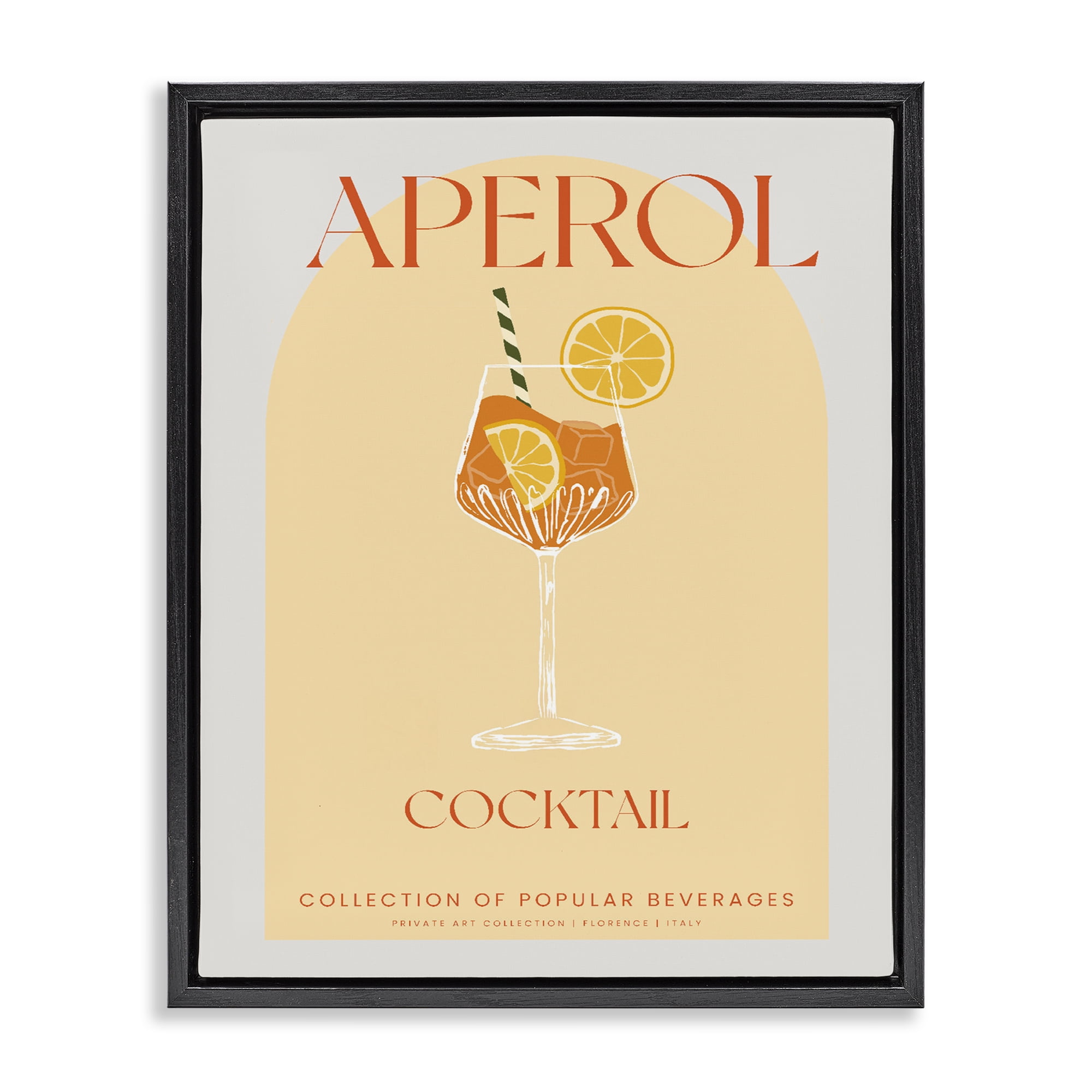 Stylish Retro Aperol Cocktail Black Framed Floater Canvas Wall Art, design by Lil' Rue