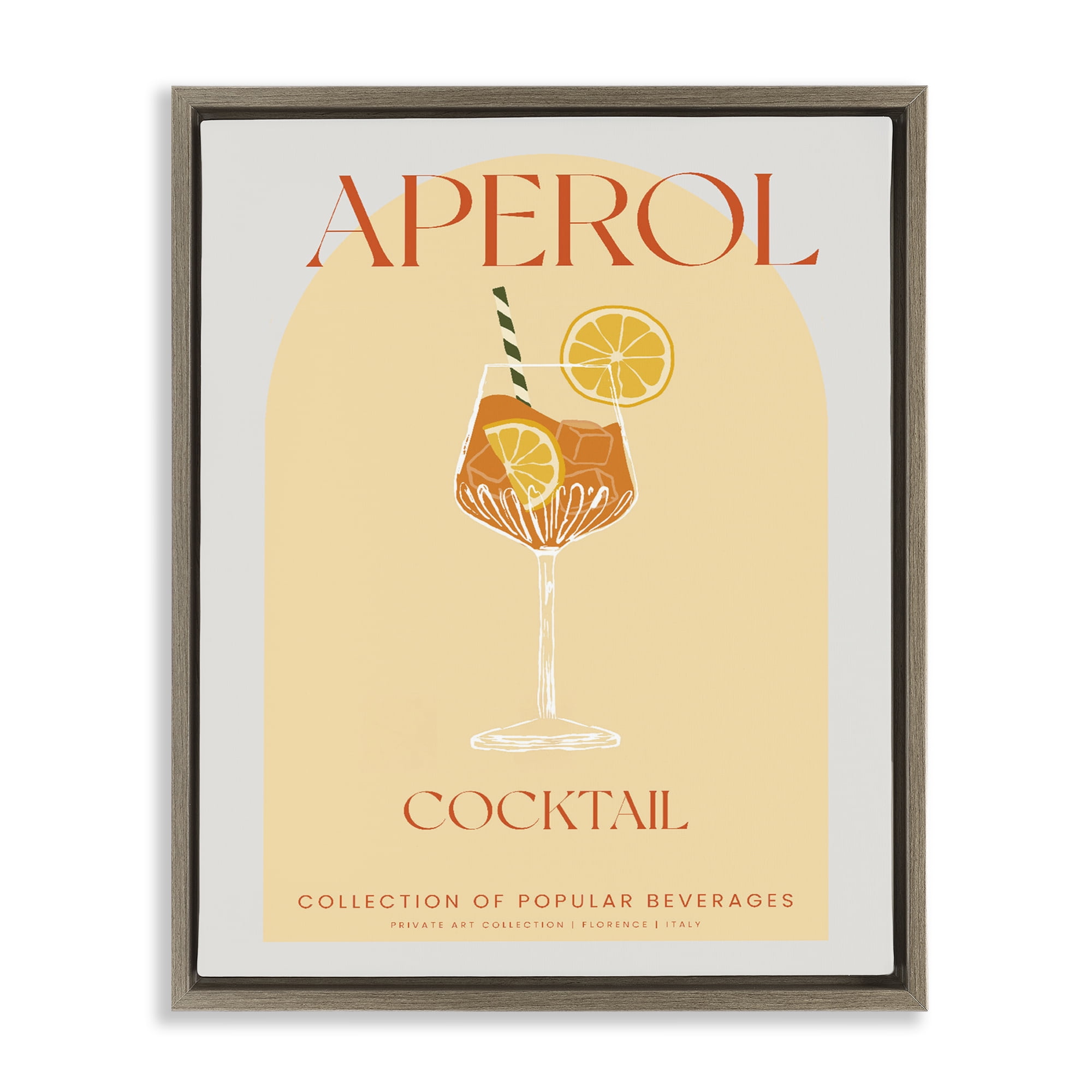 Stylish Retro Aperol Cocktail Brown Framed Floater Canvas Wall Art, design by Lil' Rue