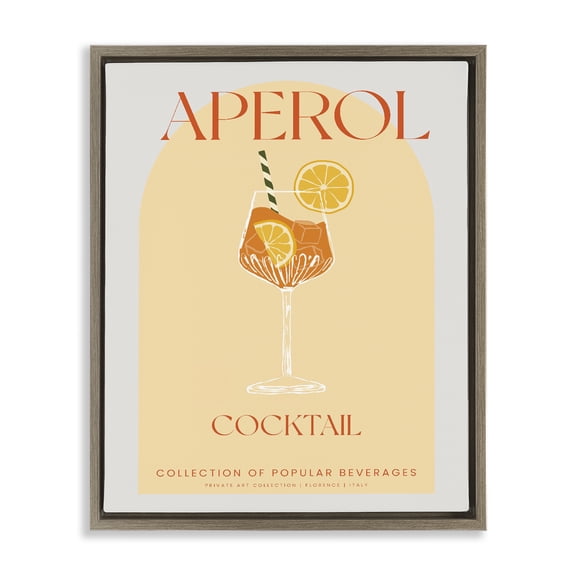 Stylish Retro Aperol Cocktail Brown Framed Floater Canvas Wall Art, design by Lil' Rue