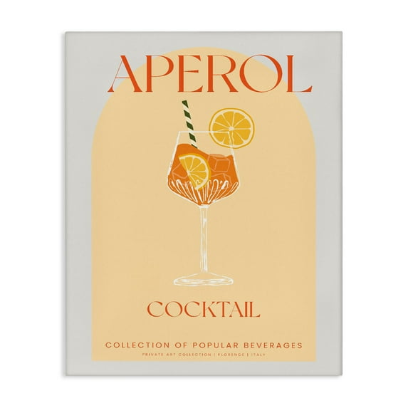 Stylish Retro Aperol Cocktail Canvas Wall Art, design by Lil' Rue