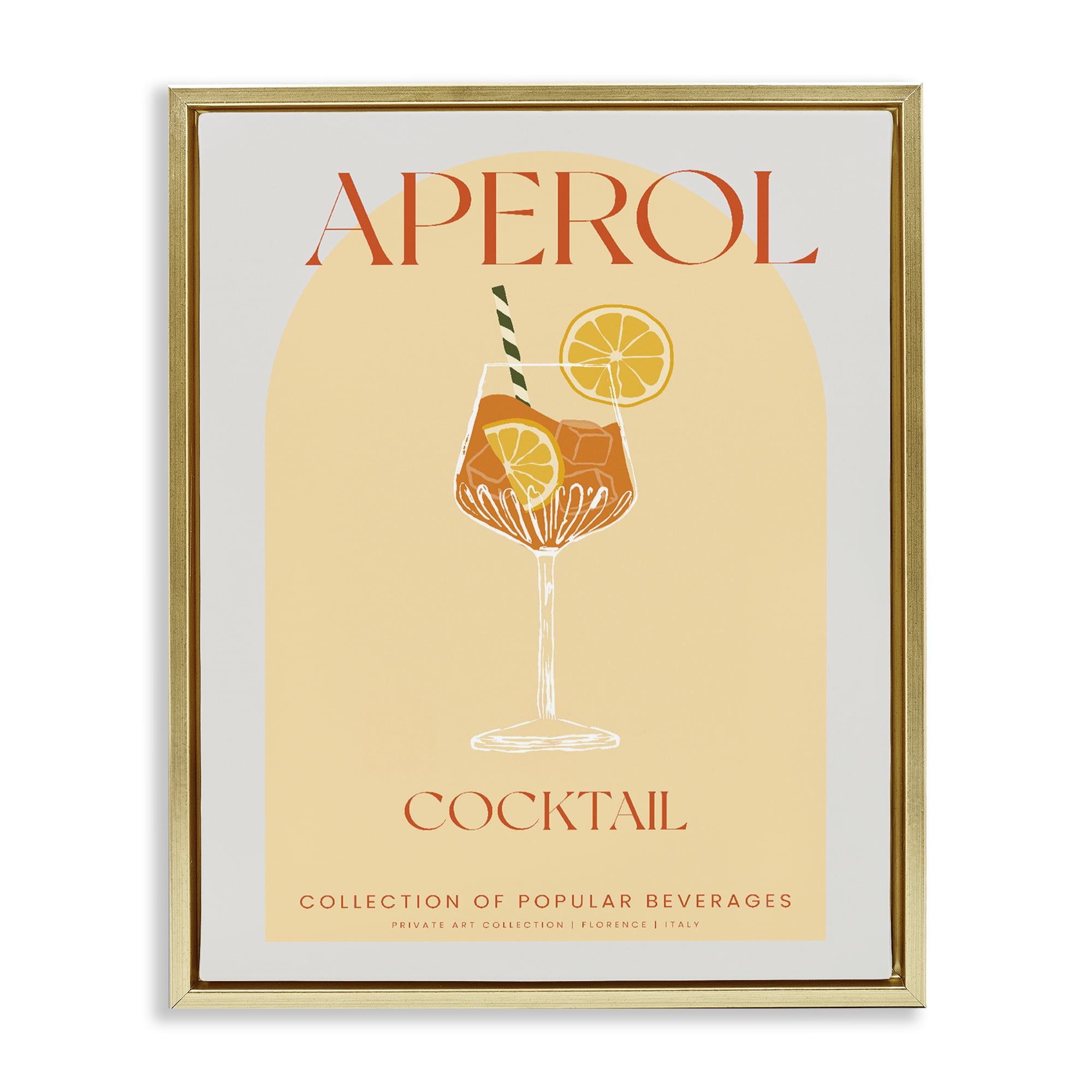 Stylish Retro Aperol Cocktail Gold Framed Floater Canvas Wall Art, design by Lil' Rue