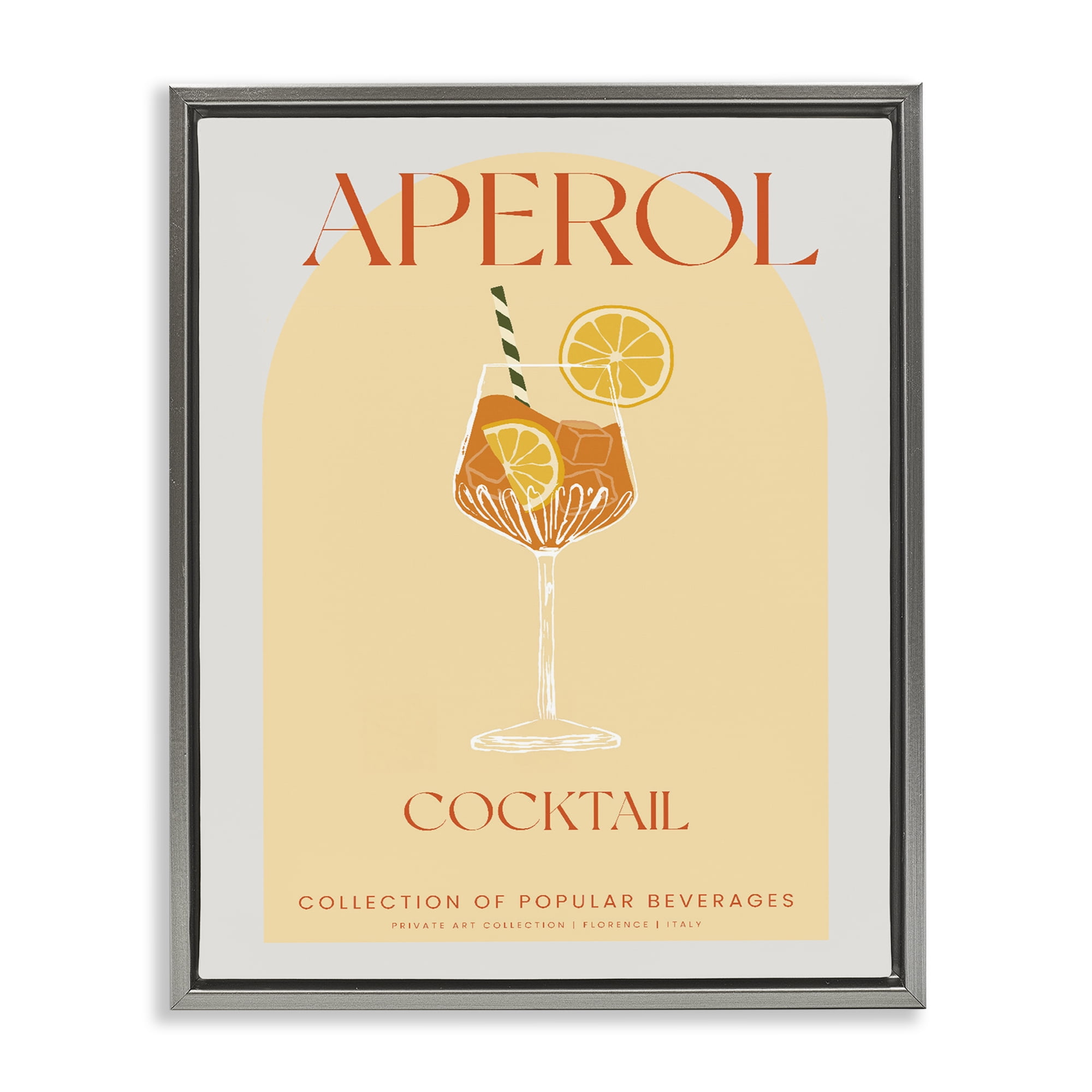 Stylish Retro Aperol Cocktail Gray Framed Floater Canvas Wall Art, design by Lil' Rue