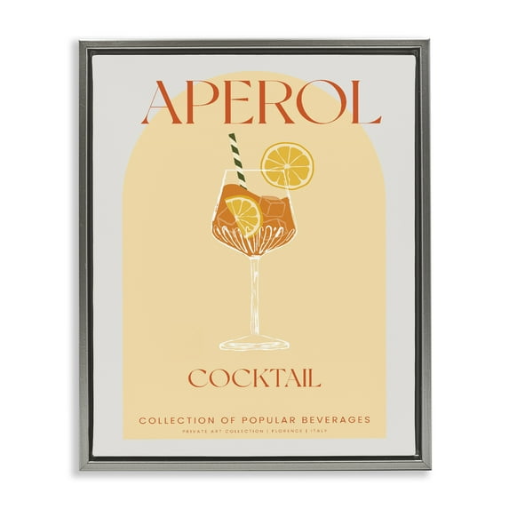 Stylish Retro Aperol Cocktail Gray Framed Floater Canvas Wall Art, design by Lil' Rue