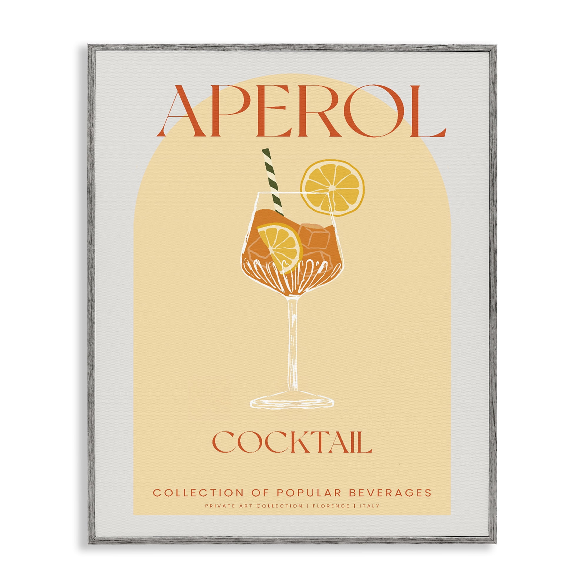 Stylish Retro Aperol Cocktail Gray Framed Giclee Art, design by Lil' Rue