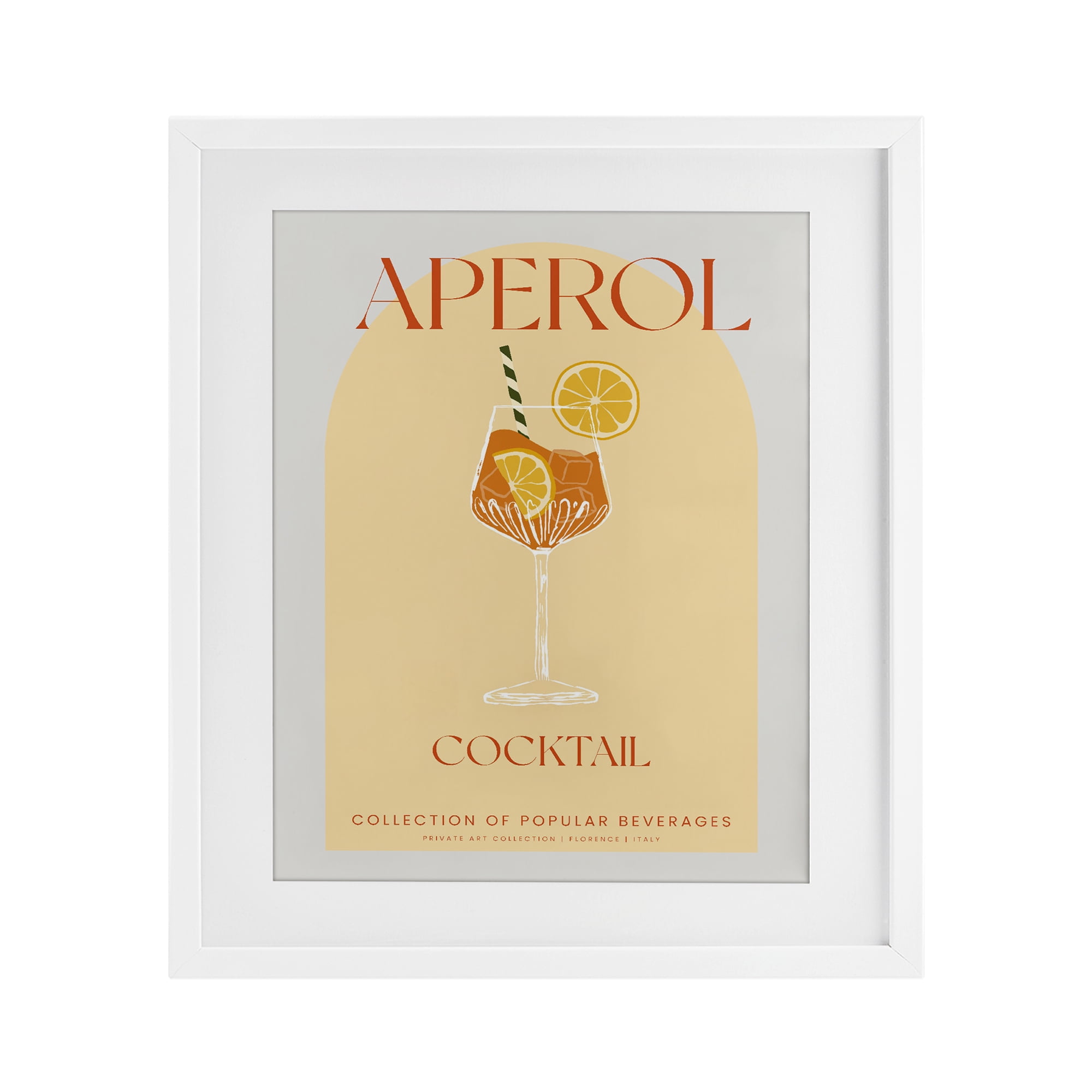 Stylish Retro Aperol Cocktail White Framed Print Under Glass, design by Lil' Rue