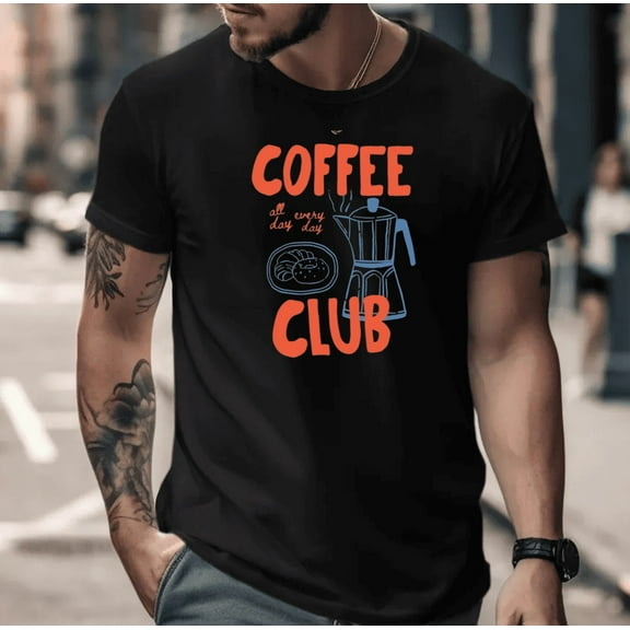 Stylish Retro Coffee Club Vintage Cafe Lover Illustration Unisex T-Shirt, up to size 5XL