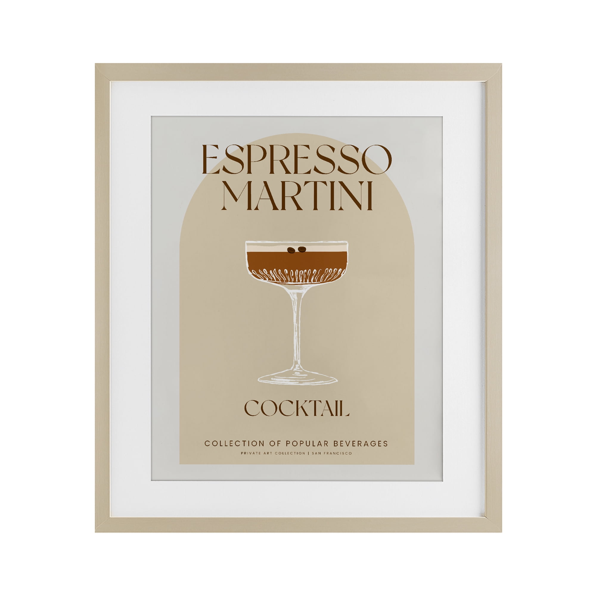 Stylish Retro Espresso Martini Birch Framed Print Under Glass, design by Lil' Rue