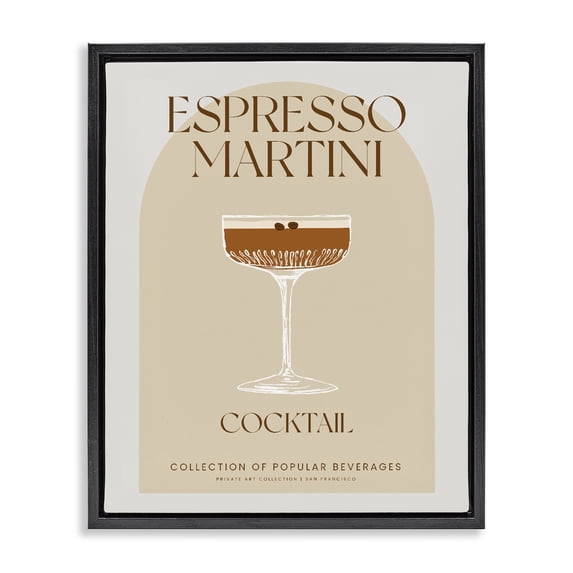 Stylish Retro Espresso Martini Black Framed Floater Canvas Wall Art, design by Lil' Rue