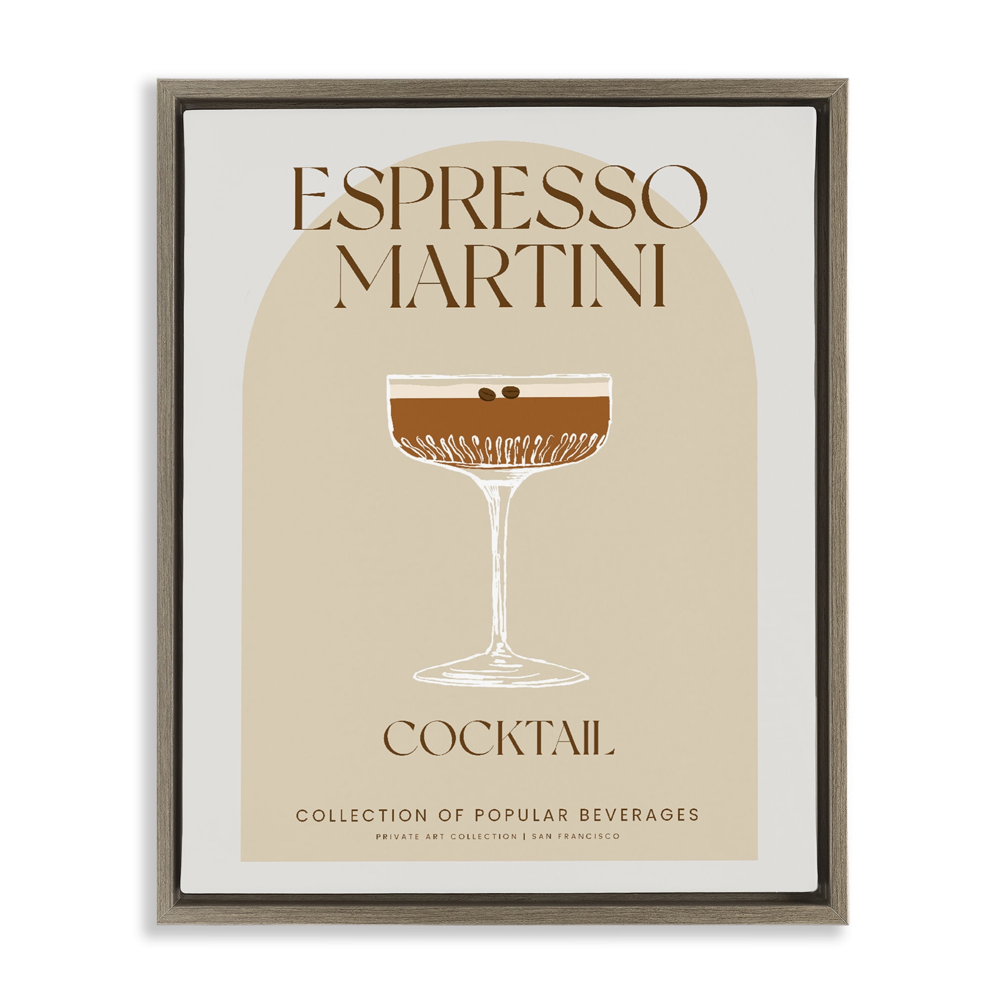 Stylish Retro Espresso Martini Brown Framed Floater Canvas Wall Art, design by Lil' Rue