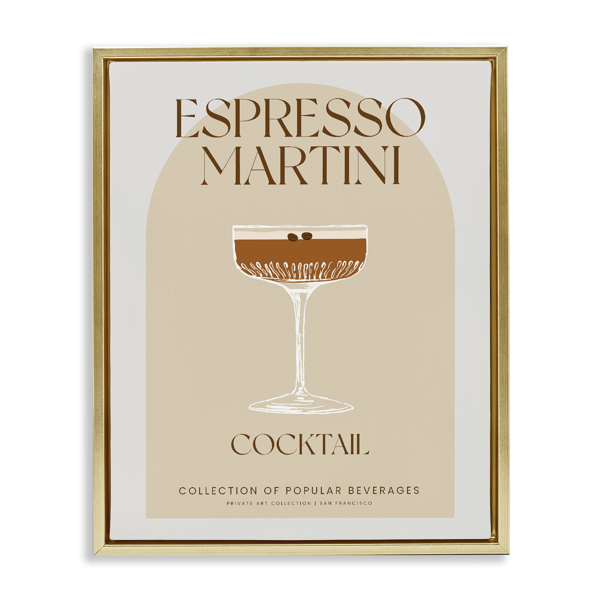 Stylish Retro Espresso Martini Gold Framed Floater Canvas Wall Art, design by Lil' Rue