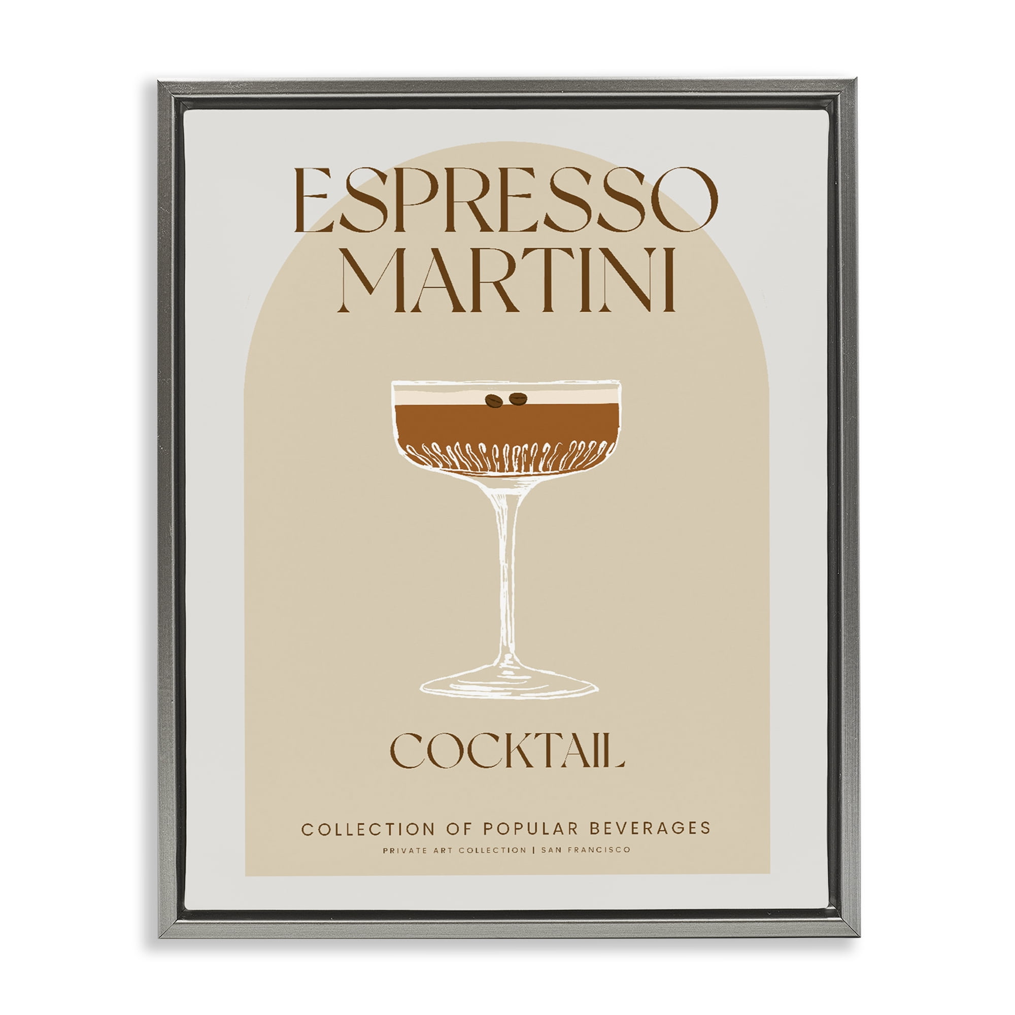 Stylish Retro Espresso Martini Gray Framed Floater Canvas Wall Art, design by Lil' Rue