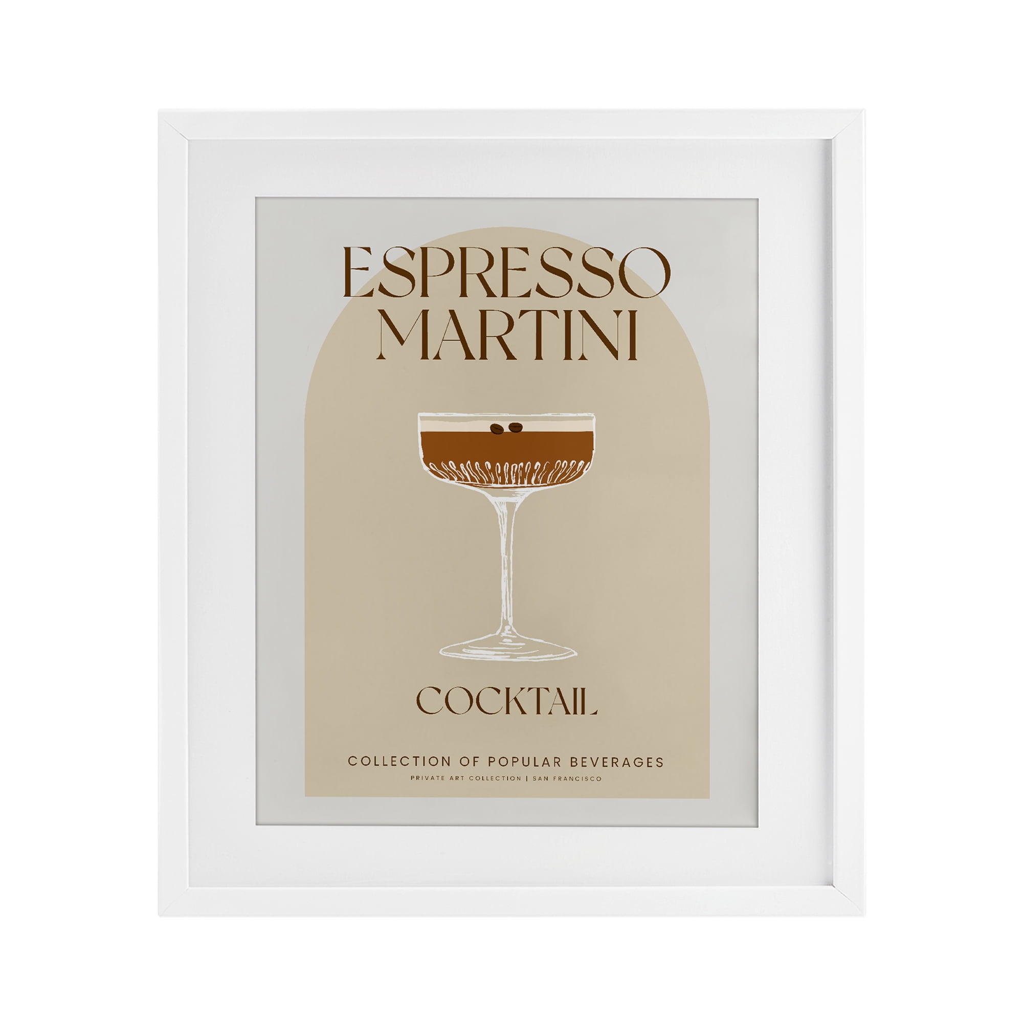 Stylish Retro Espresso Martini White Framed Print Under Glass, design by Lil' Rue