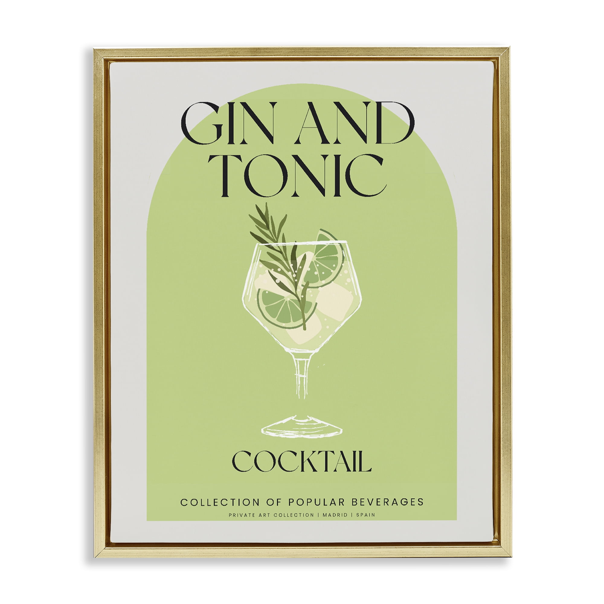 Stylish Retro Gin & Tonic Gold Framed Floater Canvas Wall Art, design by Lil' Rue
