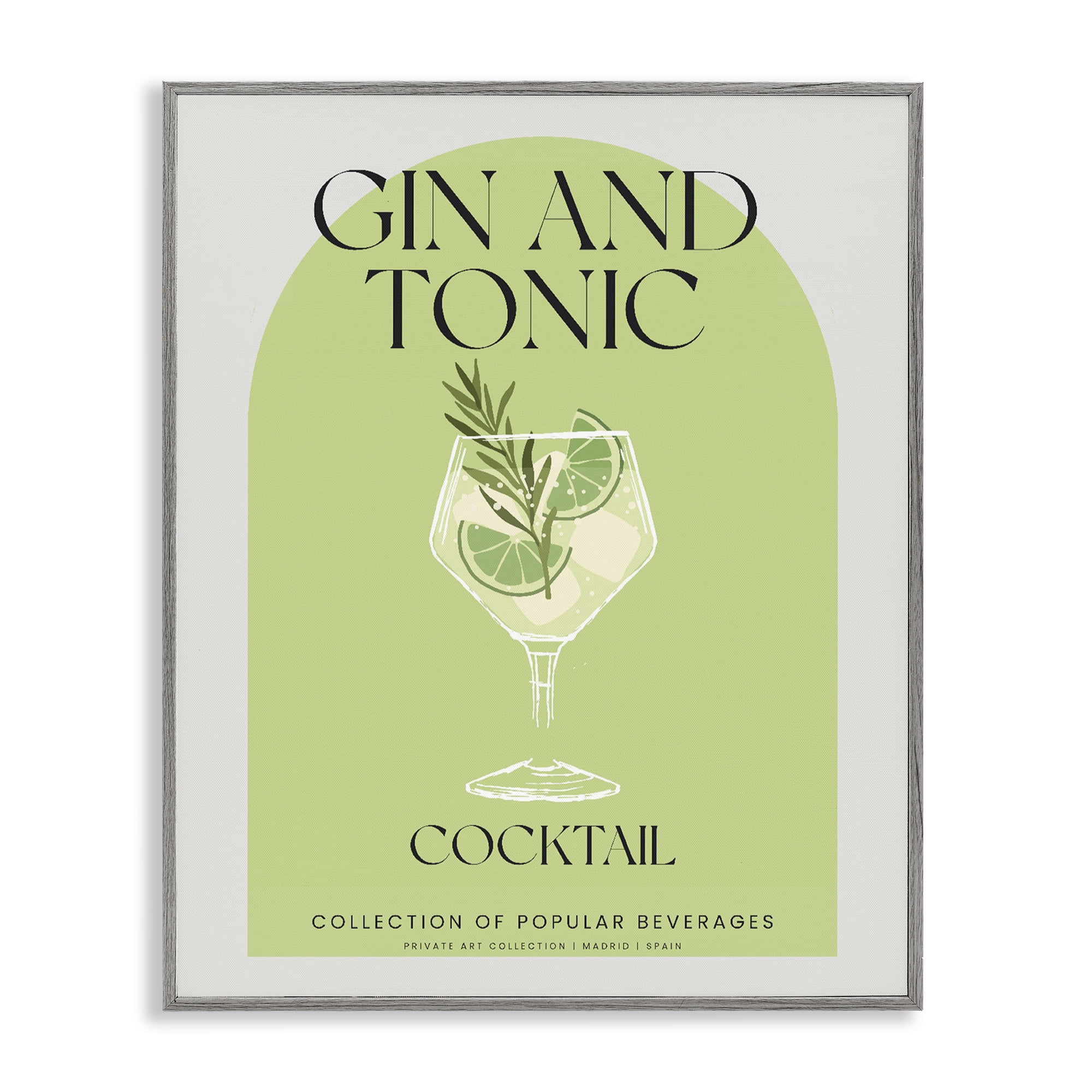 Stylish Retro Gin & Tonic Gray Framed Giclee Art, design by Lil' Rue