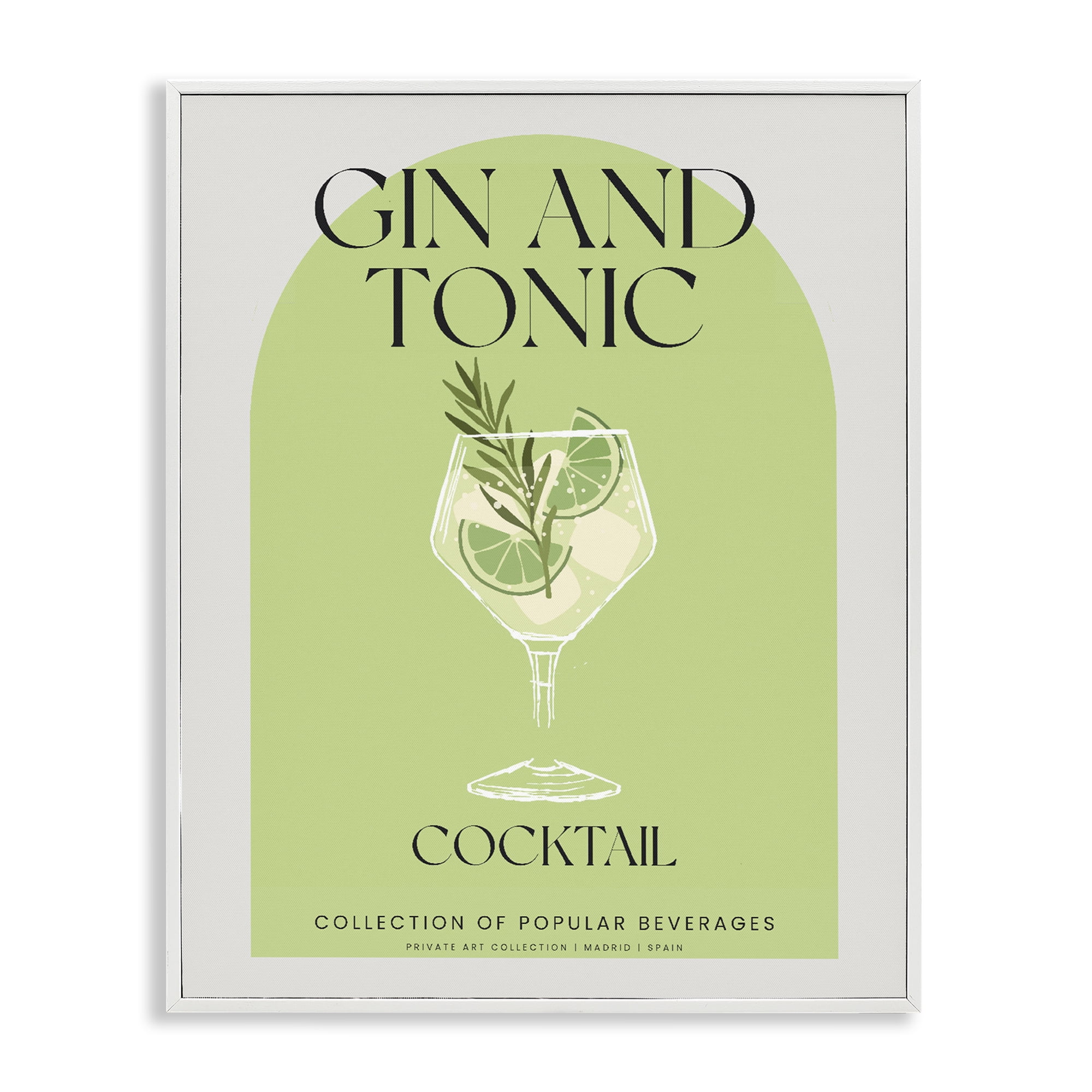 Stylish Retro Gin & Tonic White Framed Giclee Art, design by Lil' Rue